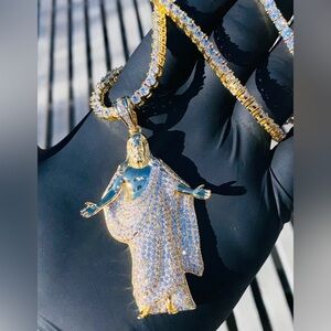 🔥Real 14k Gold Over Metal Jesus Pendant+Chain